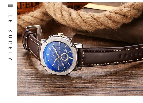 OCHSTIN Men’s Quartz Chronograph Watch – Waterproof, Leather Strap, Multifunction, Casual Business Style