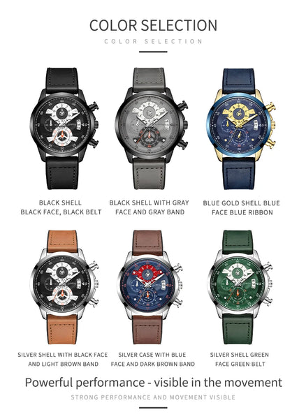 OCHSTIN Men’s Quartz Watch – Waterproof, Leather-Covered Rubber Strap, Classic Casual Wristwatch