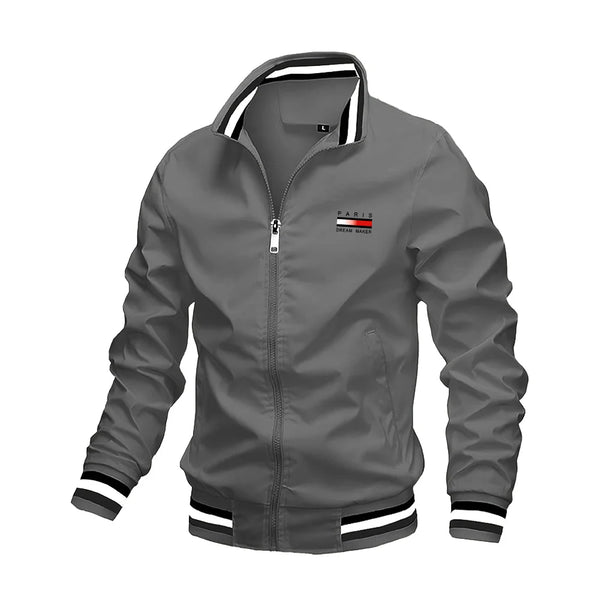 Men's Oversized Bomber Jacket – Spring Autumn Varsity Coat, Zipper, Stand Collar, Designer