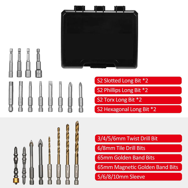 The 15PCS Drill & Screwdriver Bit Set is a compact, versatile kit designed for power tools, ideal for drilling into wood, metal, steel, and handling security screws. It’s perfect for DIY tasks, furniture assembly, and gener
