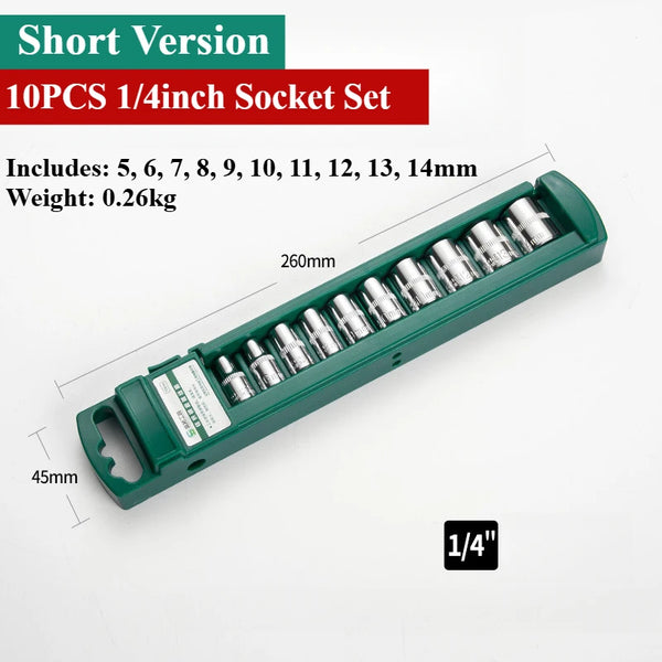 Hex Socket Wrench Head Set For Ratchet 1/4 3/8 1/2 Short Long Socket Deep Nut Driver Sleeve Spanner End Ratchet Tool