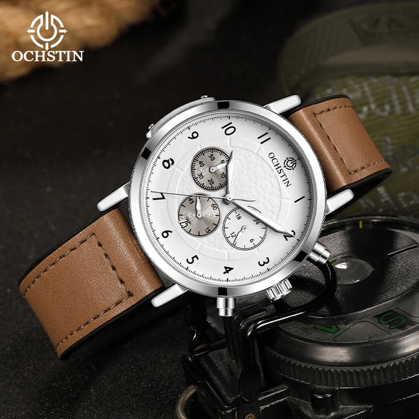 OCHSTIN Commander Men’s Watch – Quartz Movement, Magnetic Buckle, Waterproof, Leather-Rubber Strap