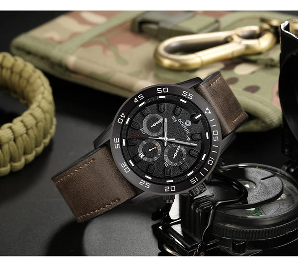 OCHSTIN Men’s Quartz Watch – Waterproof, Leather Strap, 24-Hour Display, Multifunction Classic Wristwatch