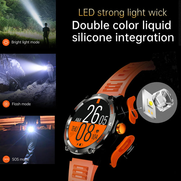EIGIIS KT76 Smart Watch Men’s 3ATM Waterproof Compass LED Flashlight Bluetooth Call