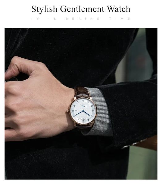 Carnival Men’s Luxury Watch – Automatic Mechanical, Waterproof, Rose Gold/Silver, Calendar