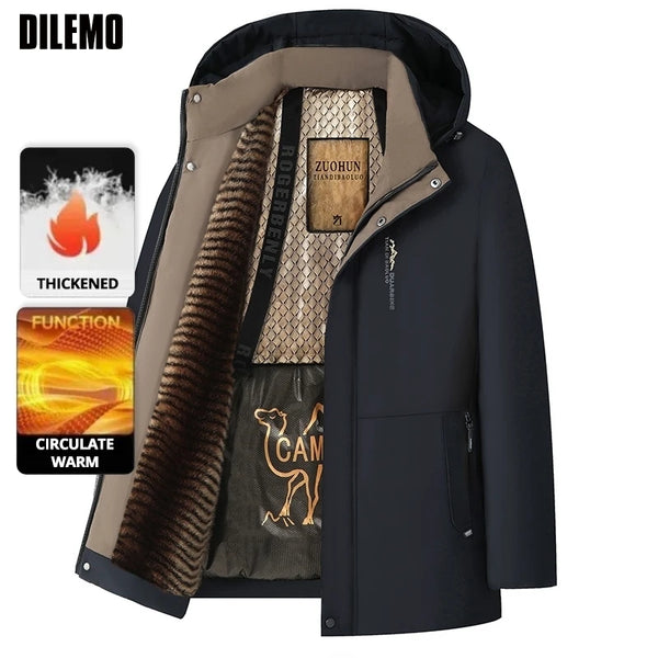 Men's Luxury Camel Fleece Parka Jacket – Top-Grade 5-Layer Tech Windbreaker Coat, Heavy Plush Lining Winter Outerwear