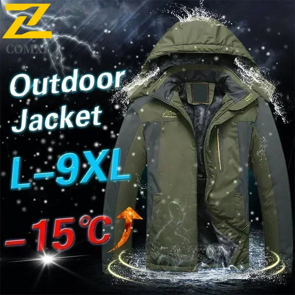 Men’s Army Green Winter Jacket – Waterproof Fleece Parka, Windbreaker, Plus Size 9XL Coat