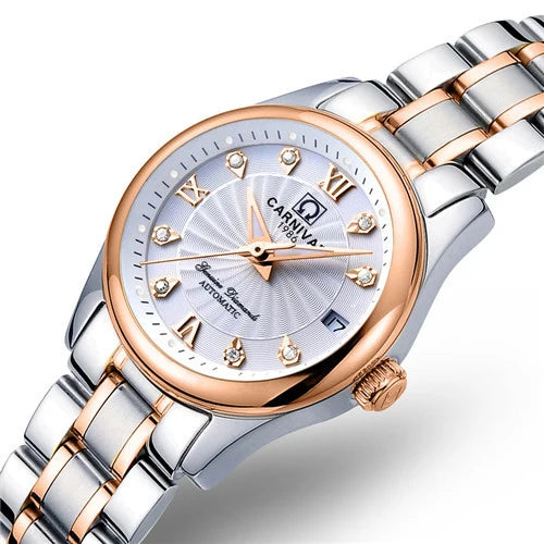 CARNIVAL Women’s Automatic Watch – Luxury Sapphire Mechanical, Calendar, Luminous, Waterproof Reloj Mujer