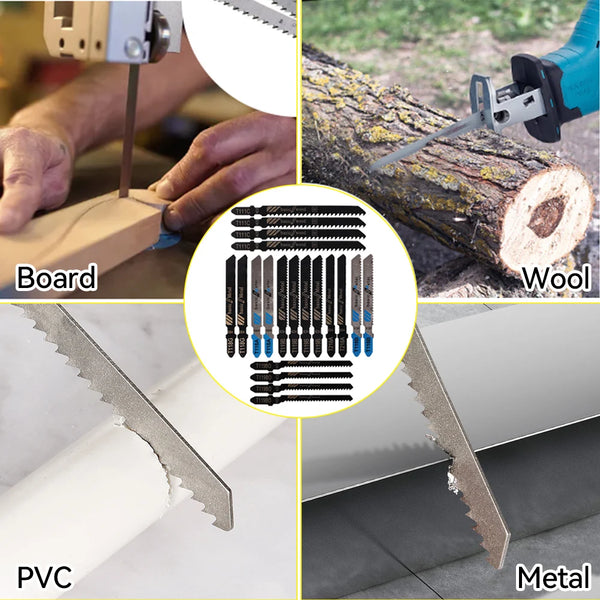 20Pcs Jigsaw Blades T-Shaft HCS Assorted Jigsaw Blades Set Fast Cut Down Saw Blade For Wood Plastic And Metal Cutting Tools
