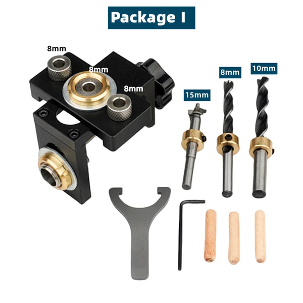 3 In 1 Adjustable Doweling Jig Woodworking Pocket Hole Jig with 6/8/10/12/15mm Drill Bit for Drilling Guide Locator Puncher Tool