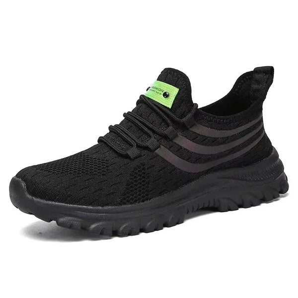Men's Black Mesh Running Sneakers – Breathable Knit, Lightweight Fitness Shoes, Fashion-Forward Casual Athletic Footwear