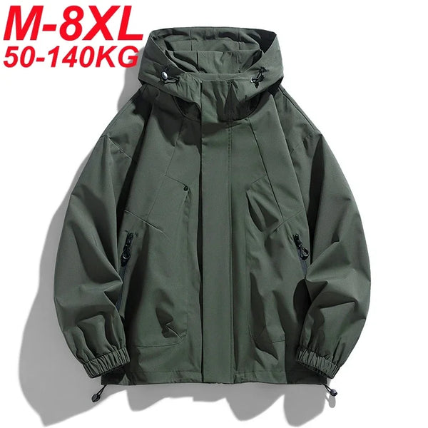 Men's Oversized Waterproof Bomber Jacket – Hooded Windbreaker, Plus Size, Hiking Coat