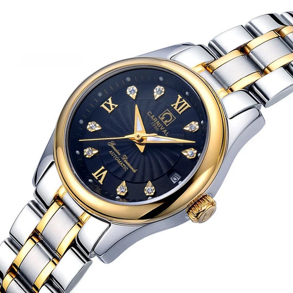 CARNIVAL Women’s Automatic Watch – Luxury Sapphire Mechanical, Calendar, Luminous, Waterproof Reloj Mujer