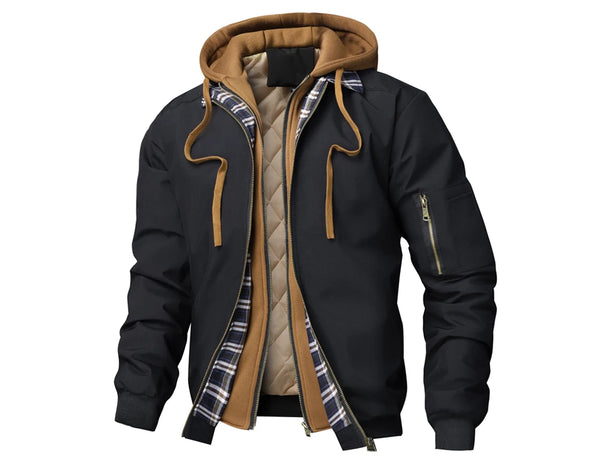 Men's Warm Bomber Jacket – Autumn Winter Hooded Windbreaker, Hiking Parka, Thermal Zip