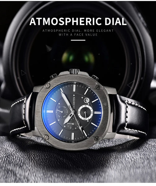 OCHSTIN Men’s Quartz Chronograph Watch – Waterproof, Leather Strap, Multifunction, Casual Business Style
