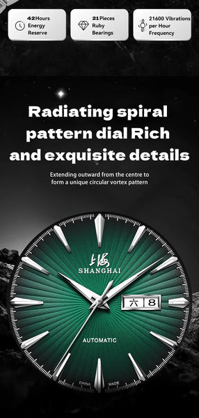 Shanghai Men's Luxury Automatic Watch – Sapphire, Double Calendar, Waterproof