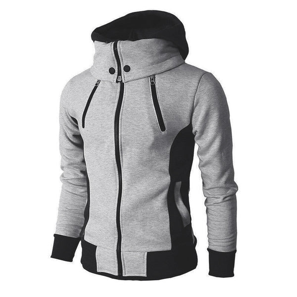Men's Hooded Fleece Bomber Jacket – Autumn Winter Zip Coat, Scarf Collar, Slim Fit