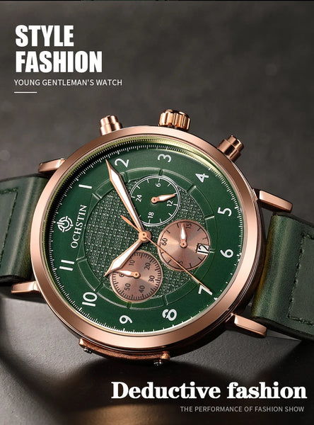 OCHSTIN Commander Men’s Watch – Quartz Movement, Magnetic Buckle, Waterproof, Leather-Rubber Strap