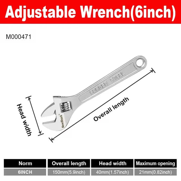 Heavy-Duty Adjustable Wrench – Large Opening, Long Handle, CR-V Steel