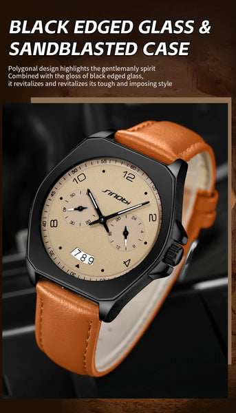 SINOBI Men’s Quartz Watch – Fashion Leather Strap, Waterproof, Top Brand Gift Wristwatch