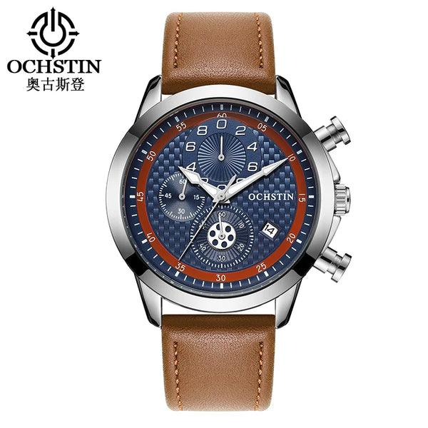 OCHSTIN Men’s Quartz Chronograph Watch – Waterproof, Leather Strap, Luminous Hands, Luxury Wristwatch