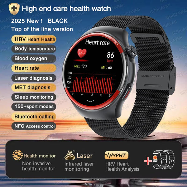 2025 New Laser detection Blood pressure Smart Watch Men Heart rate Pulse Three highs Blood oxygen Call Health Sports NFC Watches