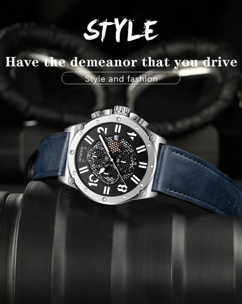 OCHSTIN Men’s Quartz Watch – Waterproof, Leather Strap, Luminous Hands, Multifunction Chronograph