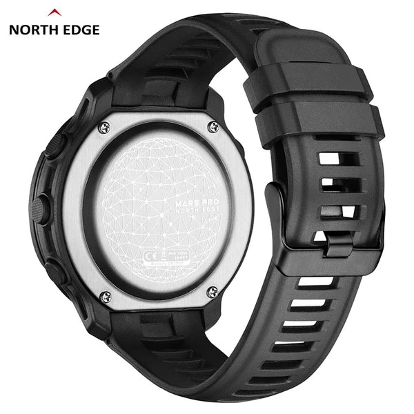 The NORTH EDGE MARS Pro is a rugged, multifunctional digital watch designed for outdoor enthusiasts, military use, and adventure seekers. It features a carbon fiber case, altimeter, barometer, compass, and 50M water resistanc