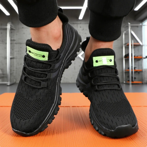 Men's Black Mesh Running Sneakers – Breathable Knit, Lightweight Fitness Shoes, Fashion-Forward Casual Athletic Footwear