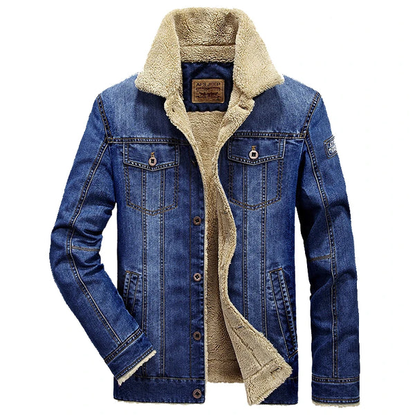 Men’s Winter Streetwear Jacket – Oversized 6XL/7XL Fleece-Lined Denim Coat