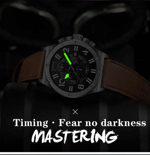 OCHSTIN Men’s Quartz Watch – Waterproof, Leather Strap, Luminous Hands, Multifunction Chronograph