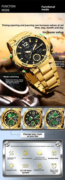 Solar-Powered Business Watch – Dual Display, Steel Band, Luminous Hands