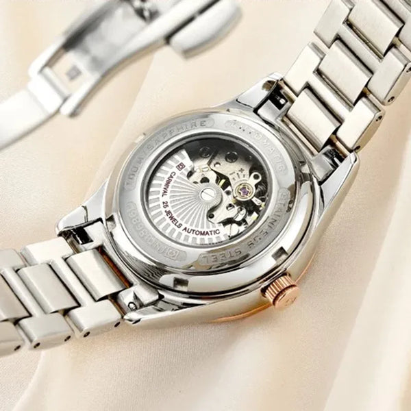 CARNIVAL Women’s Gold Automatic Watch – Tourbillon, Sapphire, Waterproof Stainless Steel, Elegant Reloj Mujer