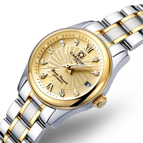 CARNIVAL Women’s Automatic Watch – Luxury Sapphire Mechanical, Calendar, Luminous, Waterproof Reloj Mujer