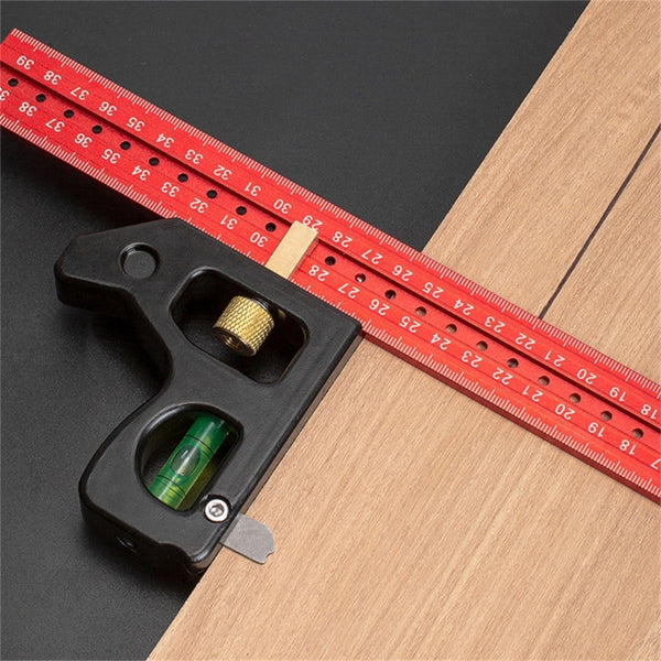 Heavy Duty Woodworking Combination Angles Ruler Aluminum Alloy Ruler 90/45 Degree Measuring Tool with Level & Needle