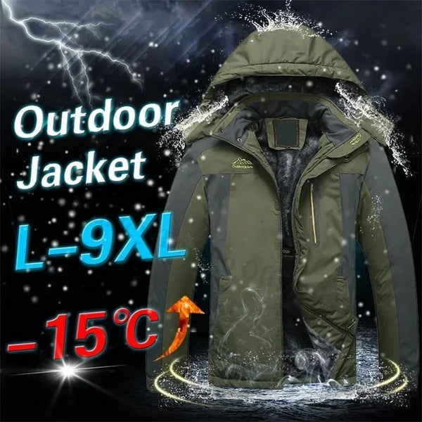 Men’s Army Green Winter Jacket – Waterproof Fleece Parka, Windbreaker, Plus Size 9XL Coat