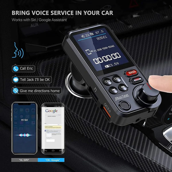 1.8 Inch Music Player Treble Bass Sound Bluetooth-Compatible Car Wireless USB Fast Charger AUX Auto Aux Radio Hands Free Car Kit