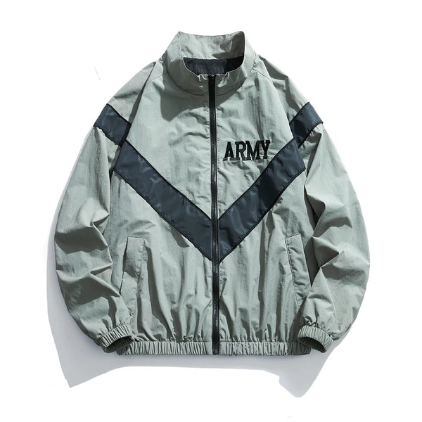 Men’s Vintage Bomber Jacket – Grayish Green, Hooded, Windproof, Quick-Dry, Reflective Training Coat