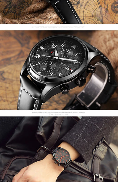 OCHSTIN Men’s Sports Watch – Waterproof Quartz, Calendar, Three-Eye Dial, Leather Strap, Fashion Casual