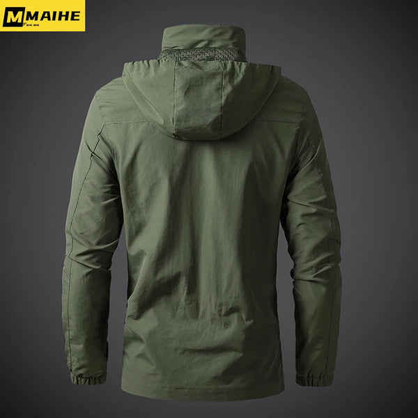 Men's Waterproof Military Windbreaker Jacket – Hooded Combat Bomber Coat for Autumn Outdoor Hiking & Biking