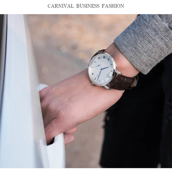 Carnival Men’s Luxury Watch – Automatic Mechanical, Waterproof, Rose Gold/Silver, Calendar