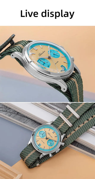 ADDIESDIVE Top Brand Man Watch BGW9 Super Luminous 10Bar Waterproof Bubble Mirror Glass VK64 Chronograph Quartz Steel Wristwatch