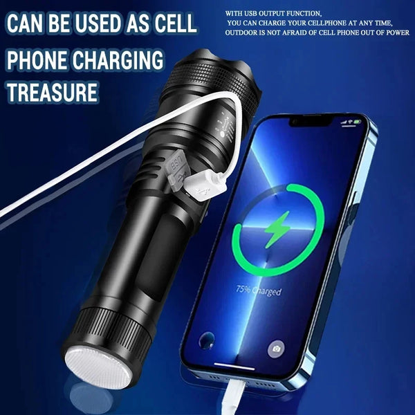 5000LM Powerful P70 Led Flashlights Ultra Bright Tactical Light Emergency Spotlights Telescopic Zoom Light Built-in Battery