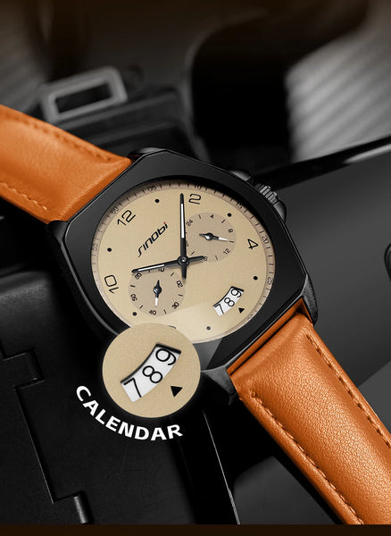 SINOBI Men’s Quartz Watch – Fashion Leather Strap, Waterproof, Top Brand Gift Wristwatch