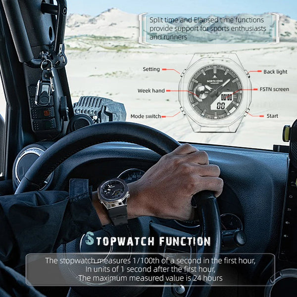 NORTH EDGE MERCURY Sports Watch – Digital Quartz, Stopwatch, World Time, 50M Waterproof