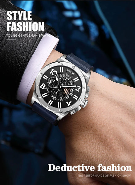 OCHSTIN Men’s Quartz Watch – Waterproof, Leather Strap, Luminous Hands, Multifunction Chronograph