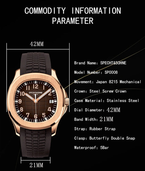 Specht&Sohne 40MM Men's Automatic Watch – Miyota 8215, Sapphire Crystal, 50M Waterproof Sport Design