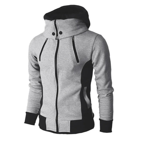 Men's Hooded Fleece Bomber Jacket – Autumn Winter Zip Coat, Scarf Collar, Slim Fit