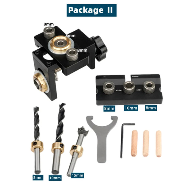 3 In 1 Adjustable Doweling Jig Woodworking Pocket Hole Jig with 6/8/10/12/15mm Drill Bit for Drilling Guide Locator Puncher Tool