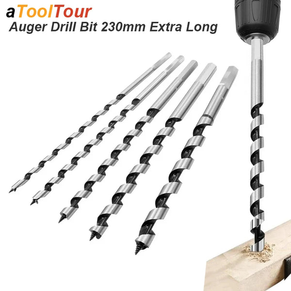 Extra Long Auger Drill Bit Set – Brad Point, Hex Shank, Deep Hole Woodworking Tools